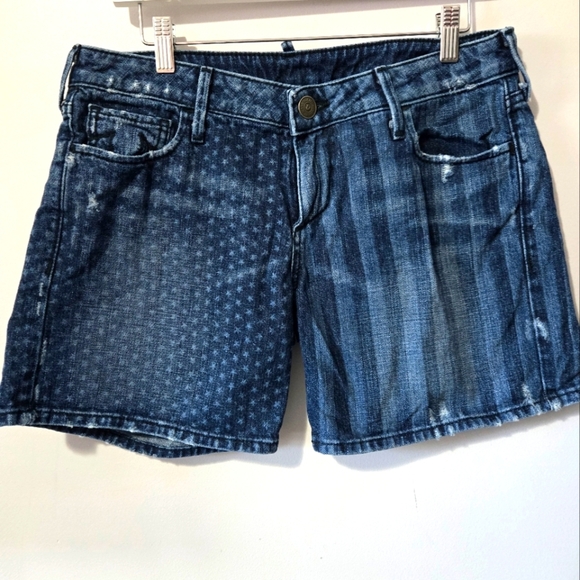 TRUE RELIGION "Cassie" Stars And Stripes Semi Distressed Cotton Denim Shorts. 29 - Picture 1 of 14